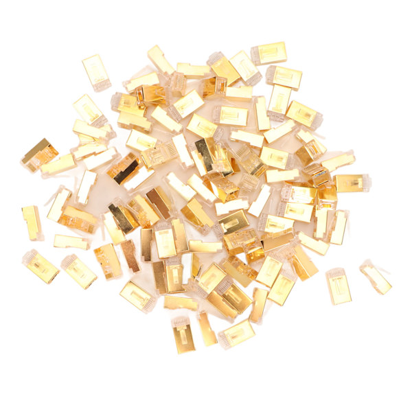 100 stk RJ45 CAT6e Pass Through-kontakter Ren kobber Skjermet Plug and Play 8P8C Ethernet-kabel Krympeender