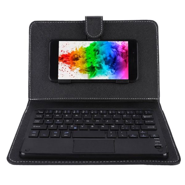 Universell trådlöst Bluetooth-tangentbord + fodral för iOS/Android-telefoner (svart fodral + pekskärmstangentbord)