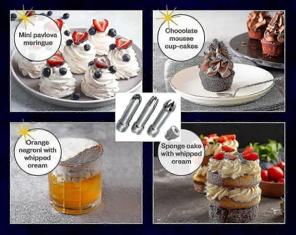 Flødedispenser Udskiftningsdyser Rustfrit Stål Dyser Sprøjtedyse Sæt Kompatibel med Cream Edition 0625