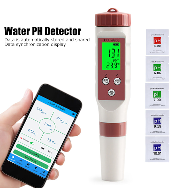 Digital Vattenkvalitetsmätare Automatisk Datasparning Samtidig Visning Högkänslig Vatten PH-Detektor Testare