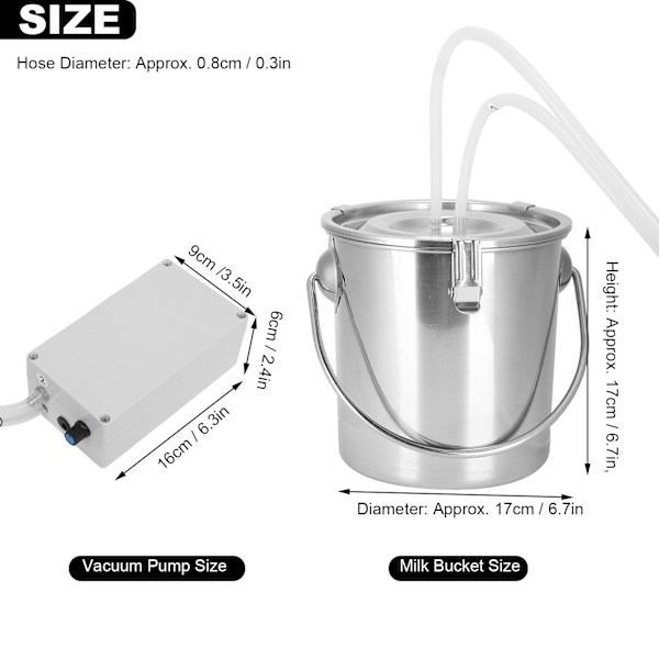 3L justerbar motor melkemaskin vakuumpumpe rustfritt stål bøtte for sau 100-240VEU plugg