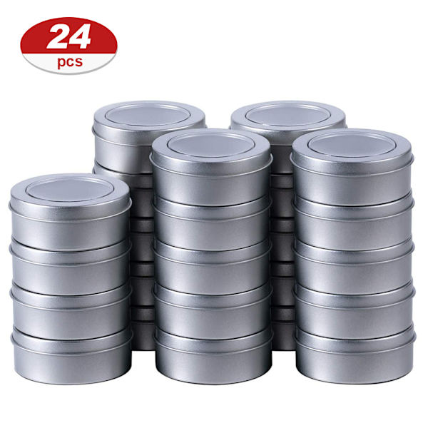 24 st metallburkar med transparent lock runt rostfritt stål S
