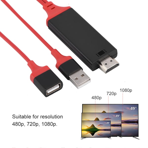 3 farver telefon til HDMI-kabel til IOS-grænseflade Digital AV-adapter 1080P Plug Play til IOS Android Rød