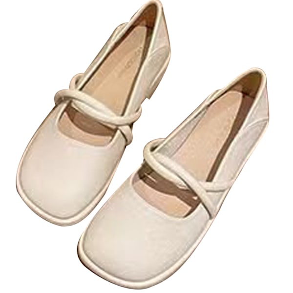 Fyrkantig Tå Sko 2 Vridna Remmar Mjukt Foder Halkfri Sula Elegant Festsko Present Beige 38