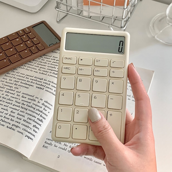 Mini-kalkylator Tyst LCD-skärm Förhindra halkning Bärbar Liten miniräknare för kontor Butik Hem Vit