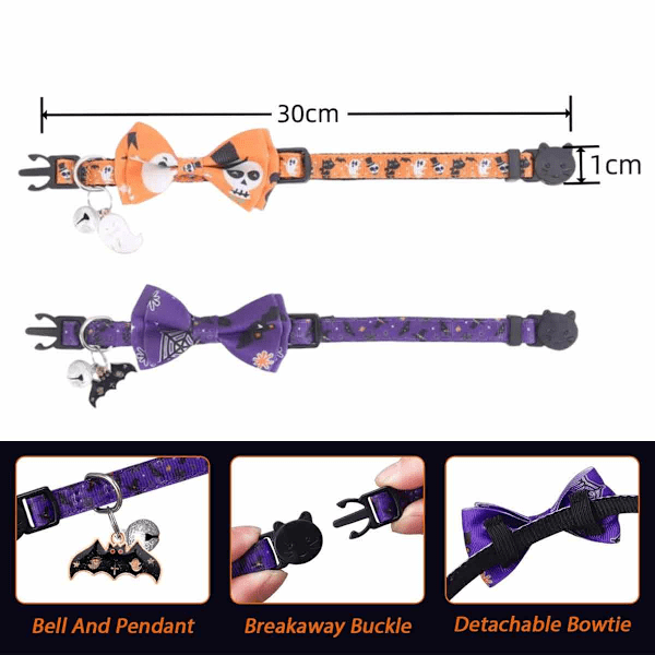 Katthalsband för Halloween, Bekvämt och Slitstarkt Katthalsband med Säkerhetsspänne, Unik Design för Pojkar Flickor Katter, Valp, Kanindräkt Kostym (4ST/Set)