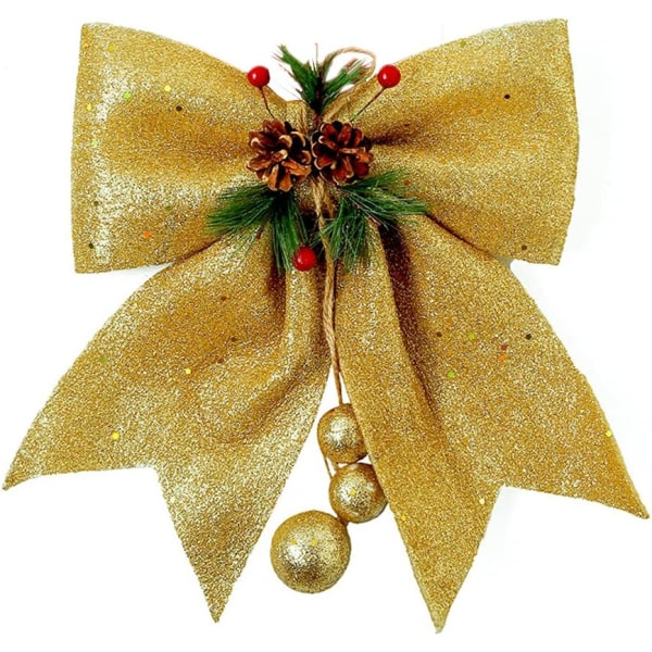 1 grand nœud décoratif de Noël à paillettes avec pomme de pin