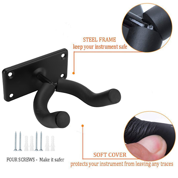Gitarr Väggfäste Hållare Hängare Stativ Set Kit med 5 Plektrum för Banjo Ukulele Bas