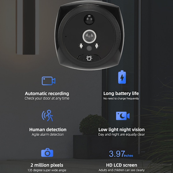 Älykäs visuaalinen ovikello 3,97 tuuman 1080P korkearesoluutioinen LCD-näyttö PIR-liiketunnistimet Ovikello kotiin hotelliin