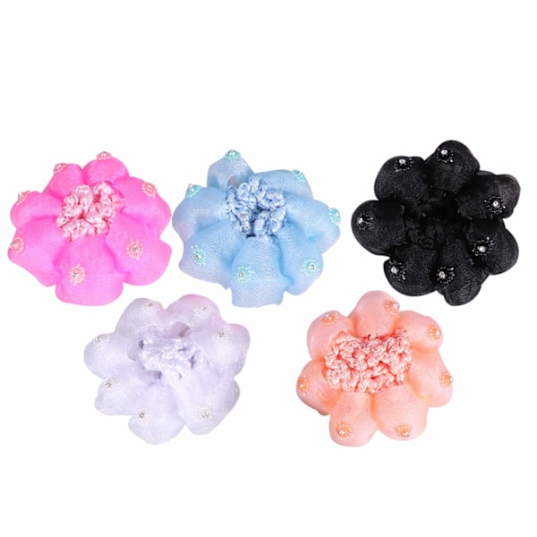 Blomsterhåraccessoarer för flickor, skonsamma mot håret paljettscrunchies, hårknutsskydd i mesh för dans, cheerleading och speciella tillfällen, 5 färgalternativ ingår
