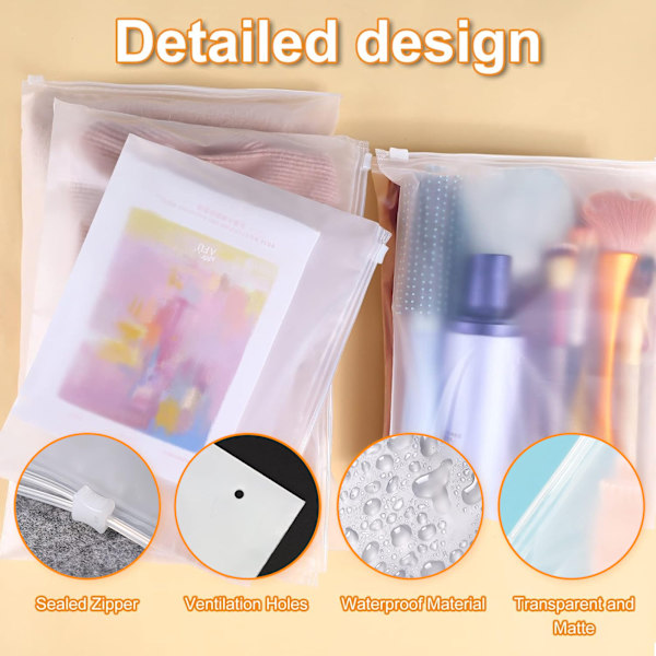 12 st resealable påsar för resor, återanvändbara ziplock-påsar, plastpåsar med dragkedja, frostade vattentäta multifunktionella förvaringsväskor för bagage,