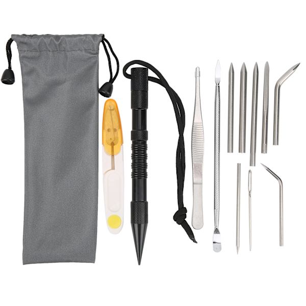 12 st/set Svart Aluminium Parachute Cord Nålar Set Armband DIY Stickning Verktygssats