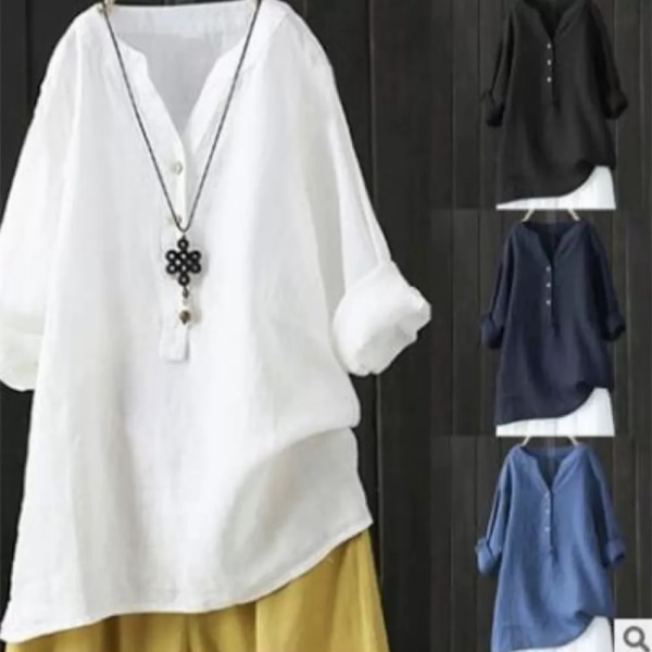 Dam Sommar Gypsy Baggy Tunika Toppar Skjorta Långärmad Blus Plus Size Vit XXXXL