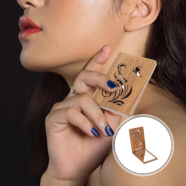 GETIT Bærbart Makeup Spejl Sammenfoldeligt Spejl Træ Makeup Spejl Rejse Makeup Spejl