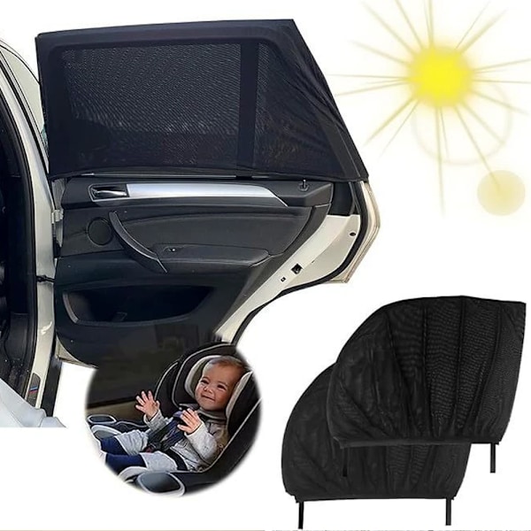 Solskydd för bilfönster för UV-skydd, flexibelt töjbart nät för avskildhet i de flesta bilar, lastbilar, SUV:ar (2 stycken)