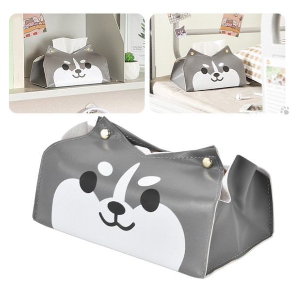 Tegneserie Tissue Box Læder Eksklusiv Sød Hundeform V-formet Åbning Knap Design Tissue Papir Box Holder Husky