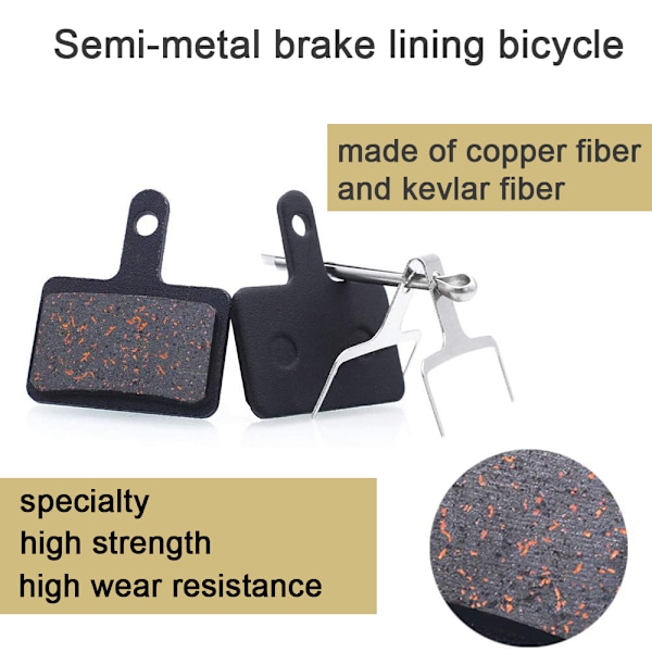 Värmebeständiga semi-metalliska bromsbelägg, brusreducerande skivbromskompatibilitet för mountainbike fram och bak, slitstarka högpresterande
