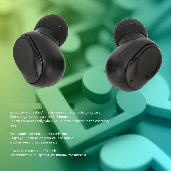 Trådlösa öronsnäckor IPX7 Vattentäta Tung Bas Brusreducerande Mini Bluetooth 5.3 Hörlurar med Laddningsfodral för Sport