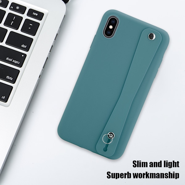 Heldekkende anti-fall telefondeksel med stropp i ensfarget design, egnet for iPhone xs max (lyseblå)