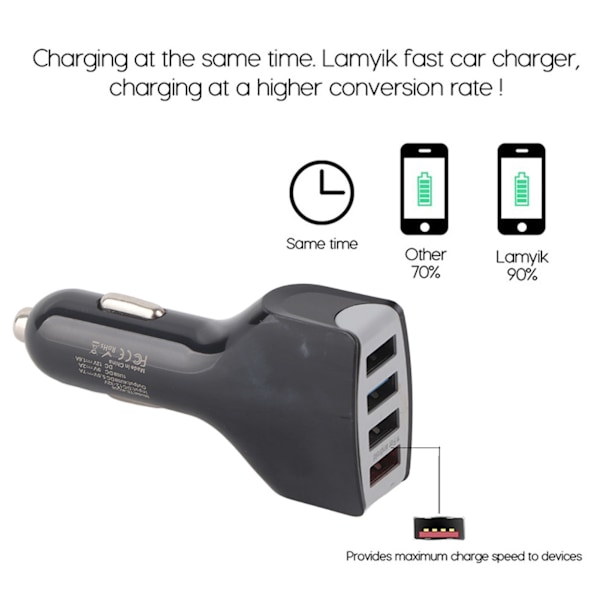 QC 3.0 Snabbladdare Billaddare 4 Port USB Multifunktionell Billaddare för Telefon