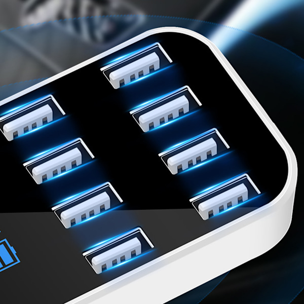 Ultrathin USB-biltelefonlader med 8 porter, direkte lading fra sigarettenneren