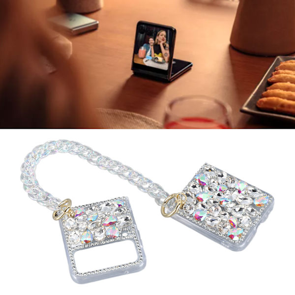 Flip Smart Phone Glitter Case med kjede PC Anti Fall Enkel å installere Flip Phone Glitter Sparkle Case for Z Flip 4