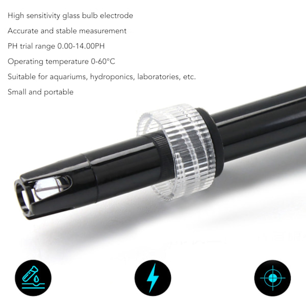 Professionell pH-mätare, Högprecisions pH-prob för Akvarium Hydroponisk Testning, 300cm Kabel pH-mätare med Utbytbar Elektrod och BNC