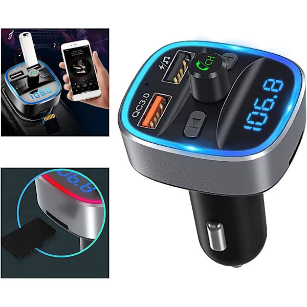 Bluetooth FM-sender Hurtig Billader Bilradio Notebook FM-sender Radioadapter Med Dobbelt USB-porte Håndfri Skærm Indikatorlys Mp3