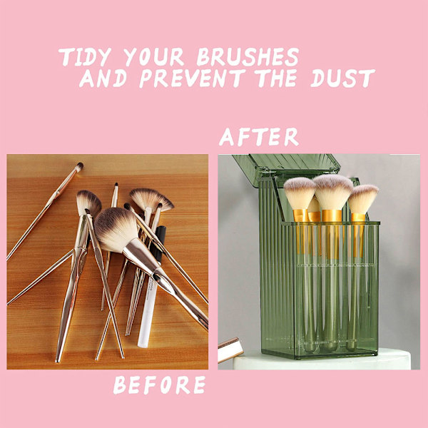 Makeup børsteholder organizer, opbevaringsboks med låg, støvtæt, til toiletborde og badeværelser, med hulholder