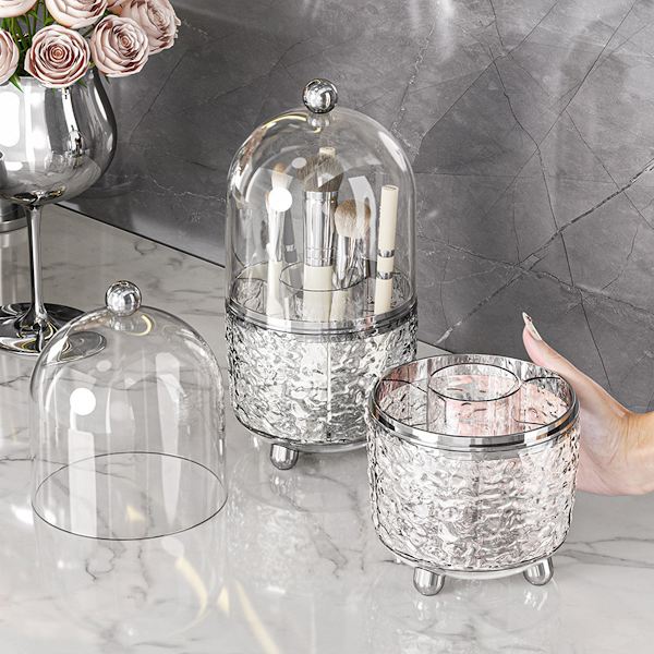 Sminkborste organizer Swivel dammtät lock organizer box byrå hylla