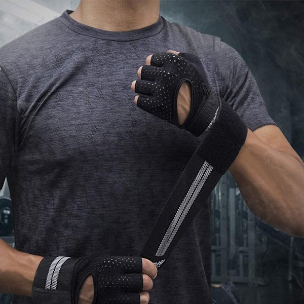 Painonnosto Gym Workout -hansikkaat rannetuella miehille ja naisille, täydellinen kämmensuoja painonnostoon, harjoitteluun, kuntoiluun, roikkumiseen, leuanvetoihin