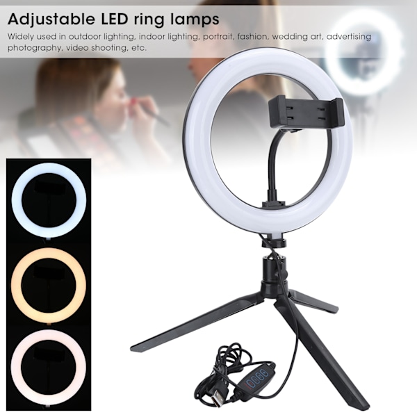 UN‑205 3‑farget ringlys LED stativstativ fylllampe 20cm for skjønnhetsfotografering Live