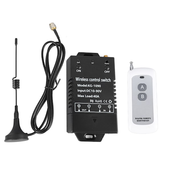 Trådløs fjernkontrollbrytersett DC12V til 90V Stabil høy effektivitet relé fjernkontrollbryter Bred bruk for pumpemotorer 1+1/KG1090+Antenne AB