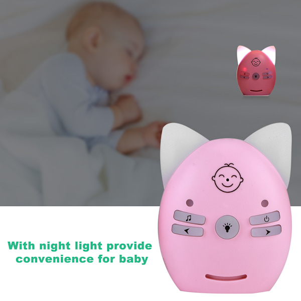 Audio Baby Monitor 2.4GHz Trådløs Musik 2 Vejs Stemme Lille Nattelys Walkie Talkie 100‑240VPink EU Stik