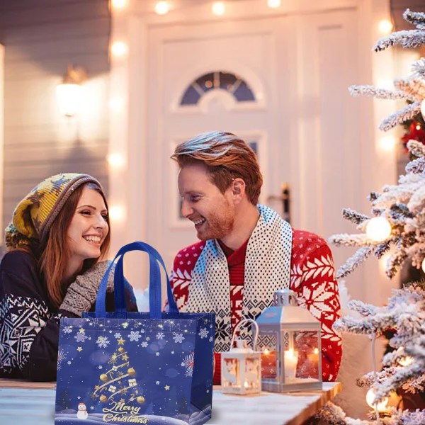 8 stk gjenbrukbare gaveposer - Stor gavepose med håndtak - Julepose, Gavepose, 32,5x25x17 stor størrelse