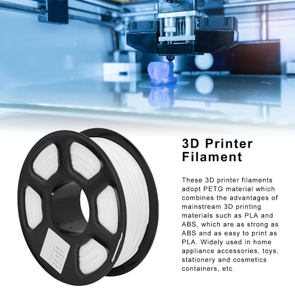 3D-skrivarfilament 1,75 mm 1 kg Nettovikt 220 till 250 Celsius Ren Färg PETG-filament för Påfyllning Ersättning Vit