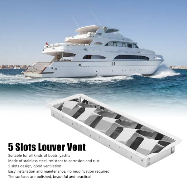 5 Slots Båd Louvered Vent Rektangel Anti-korrosion Anti-rust Båd Marine Rustfrit Stål Vent til Yachter