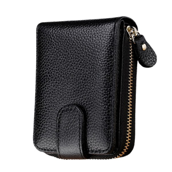 Card Holder Wallet for Women / Men, Small Leather Zipper Card Case Wallet with ID Window