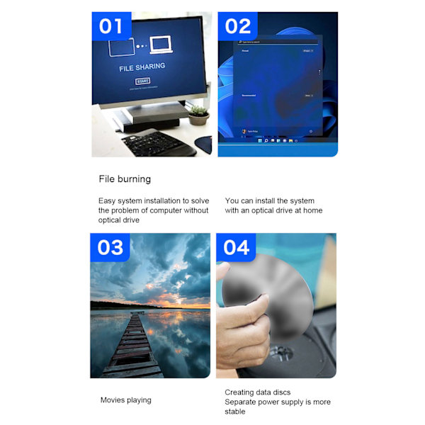 Ulkoinen DVD VCD -asema USB 3.0 Type C -kirjoitin -tallennin -soitin - Kannettava CD-asema kannettavalle tietokoneelle