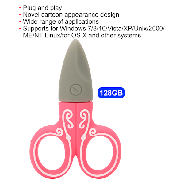 Tecknad U Disk Röd Sax Skräddare Modell Bulk Lagring Flash Drive Minne Sticka 128GB