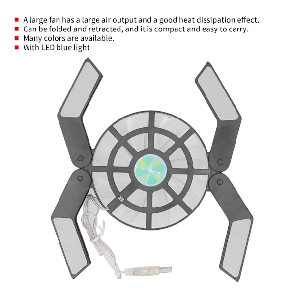 Laptop Cooler Pad med Luminous Large Fan USB Notebook Computer Foldable Stand DRS08(Svart )