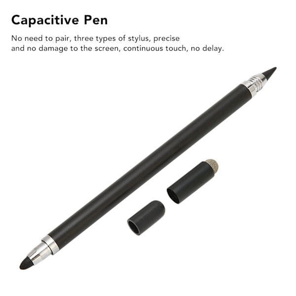 Stylus-kynä, tarkka paikannus, 3-in-1-monitoiminen kapasitiivinen stylus, jossa 2 kuitukärkeä tablet- ja matkapuhelimille, musta