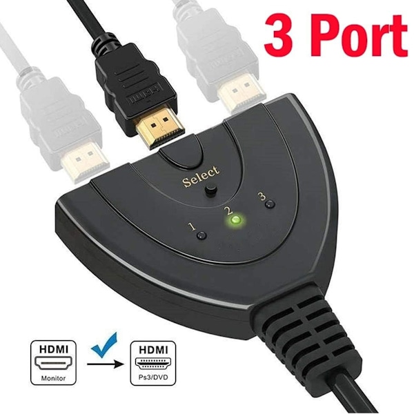 HDMI-switch för dina multimedia behov, stöder Full HD, stabil videoöverföring, 3 in 1 ut manuell växling för hemunderhållning och kontor