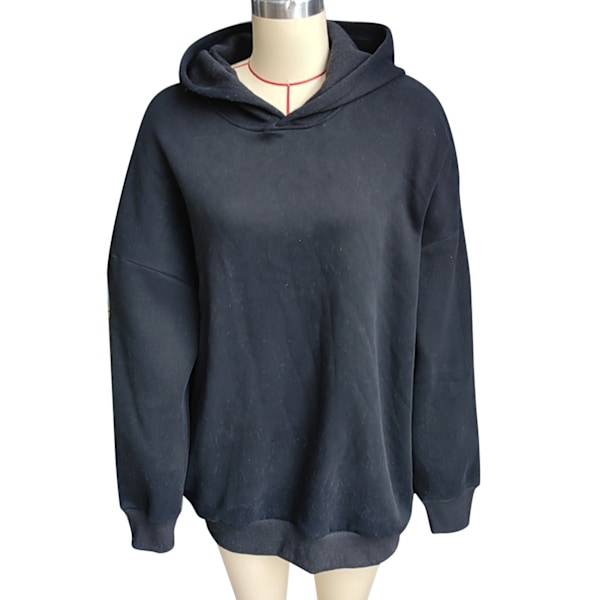 Dam Huvtröjor Nedhasad Axel Långärmad Lös Passform Enfärgad Ledig Oversized Tröja Topp Svart XL