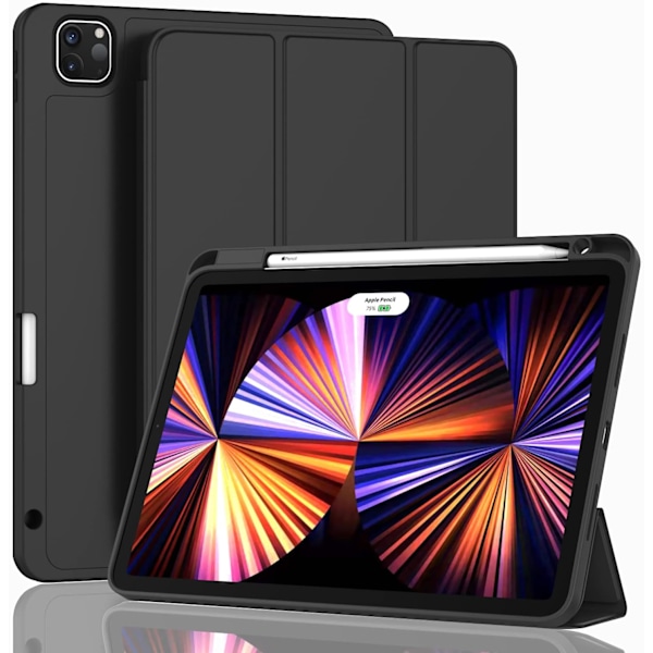 Fodral för iPad Pro 11 tum med inbyggd pennhållare, Slim Trifold Smart Cover, mjukt PU-läder, TPU-baksida, stöd för 2:a generationens penna laddning, Auto