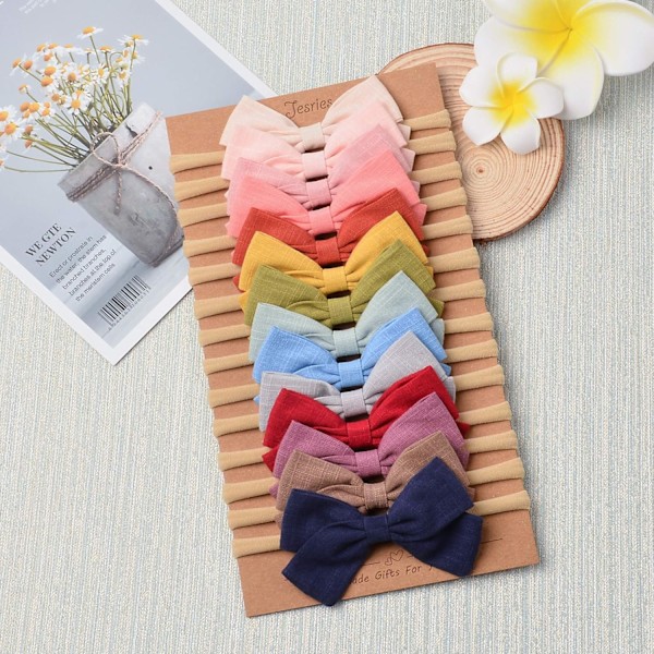 12-pack baby flickor nylon pannband linne hårbågar hårband H
