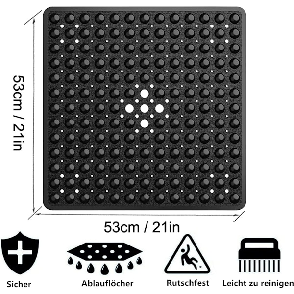Kvadratisk duschmatta halkfri badmatta anti-mögel dusch halkfri badmatta med dräneringshål, antibakteriell duschinsats 53 x 53 cm, maskin