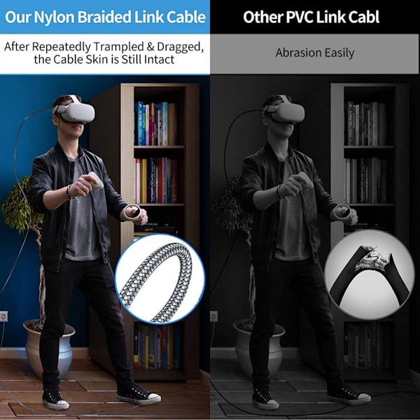 Datakabel 5M Kompatibel med Oculus Quest 2 Link-kabel VR-briller Utstyr Alt i én maskin Albue Datakabel for headset og spill-PC