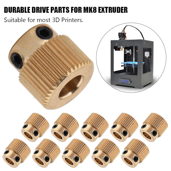 10 st 3D-skrivartillbehör Högkvalitativt mässingsdrivväxel för MK7 MK8-extruder 40 tänder