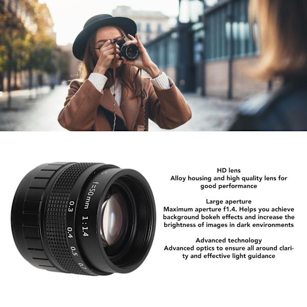 50 mm manuell fokus prime-objektiv F1.4 C 2/3 tum stor bländare fast fokusobjektiv för industriella videomikroskopkameror